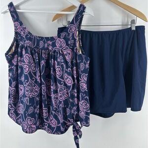 Swim 365-2 Piece Swimsuit Plus‎ Sz 20W Tank & Skort Modest Beach Pool Bra AB25